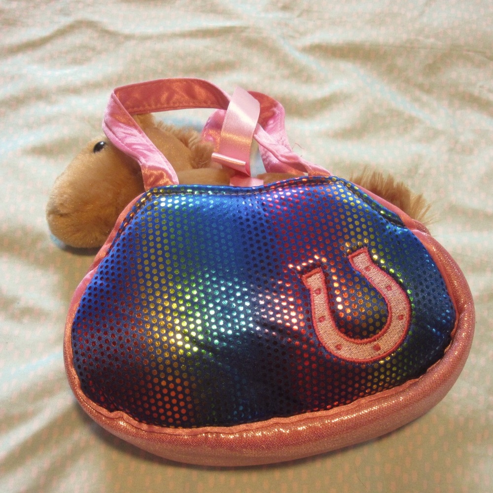 stuffed pony with bag
